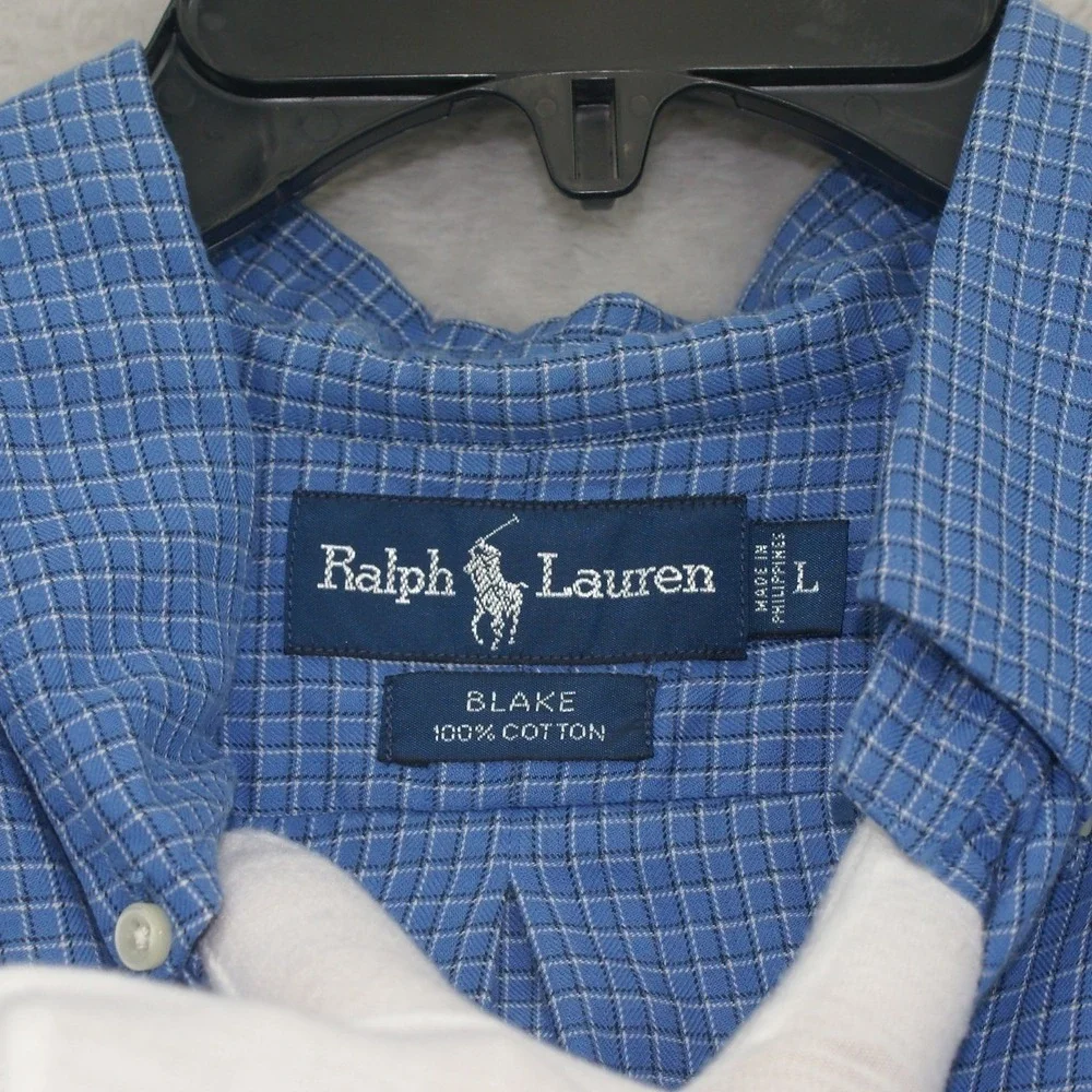 Polo Ralph Lauren Blake Mens Large Blue Check Cotton Button Down Shirt L Pony